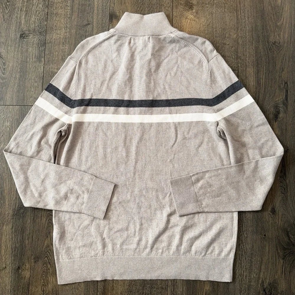 Banana Republic Sweater Mens L Tan 1/4 Zip Long‎ Sleeve Knit Casual Capsule